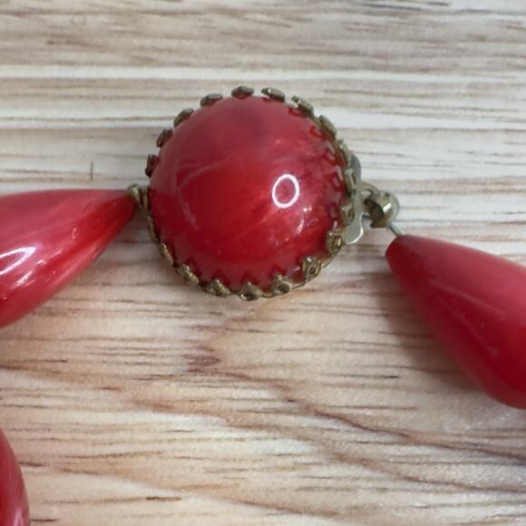 Vintage Marbled Red Bakelite Beaded Necklace 26 In 1940s 93 Grams - Picture 3 of 12